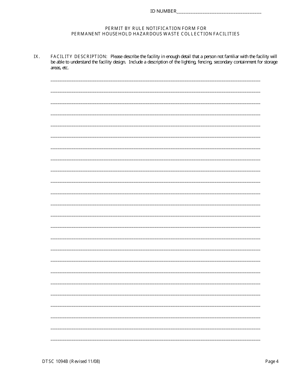 DTSC Form 1094B Permit by Rule Notification for Proposed Facilities - California, Page 8