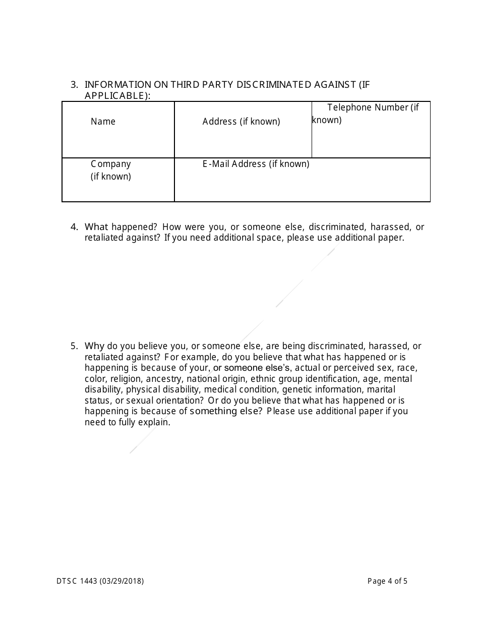 DTSC Form 1443 Civil Rights Complaint Form - California, Page 4