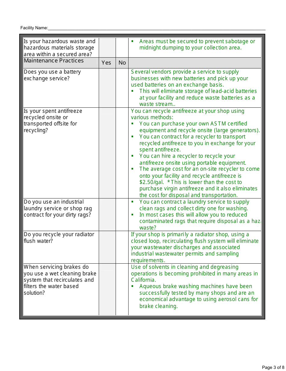 P2 Opportunities Checklist for Vehicle Maintenance Activities - California, Page 3