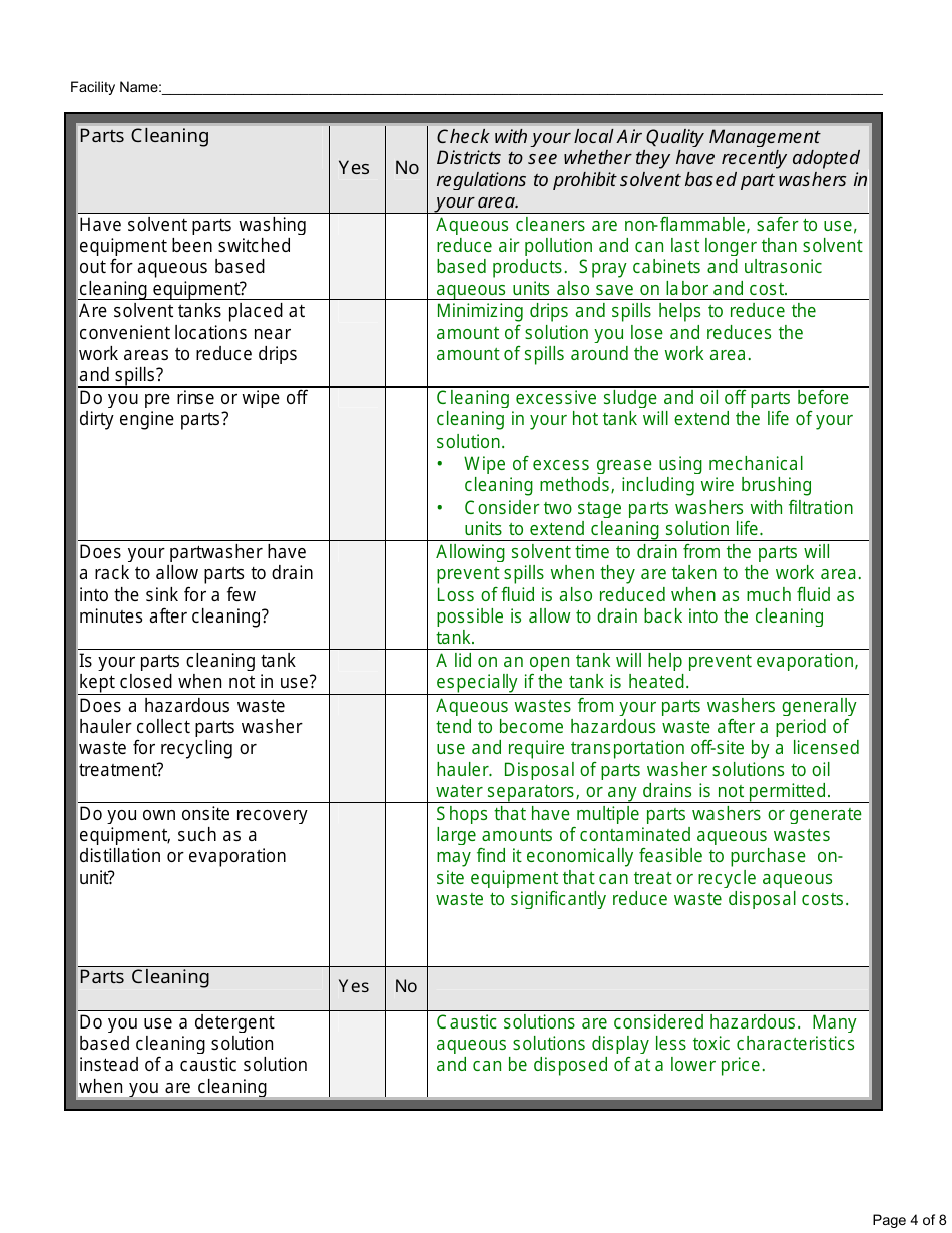 P2 Opportunities Checklist for Vehicle Maintenance Activities - California, Page 4