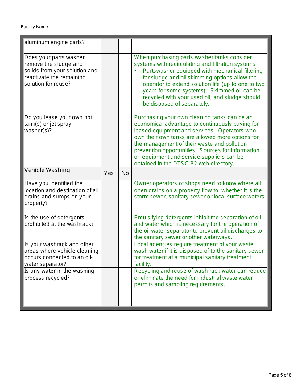 P2 Opportunities Checklist for Vehicle Maintenance Activities - California, Page 5