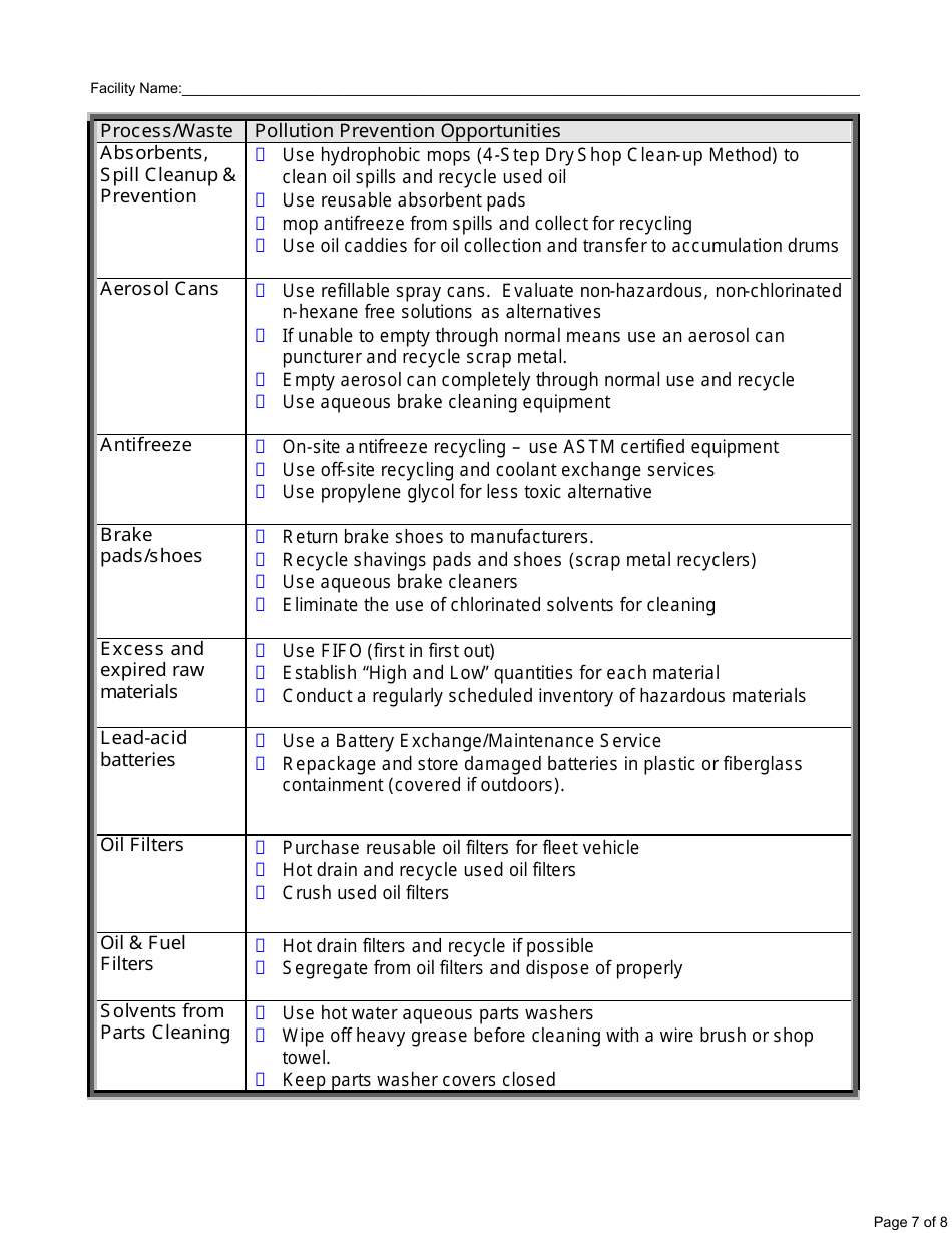 P2 Opportunities Checklist for Vehicle Maintenance Activities - California, Page 7
