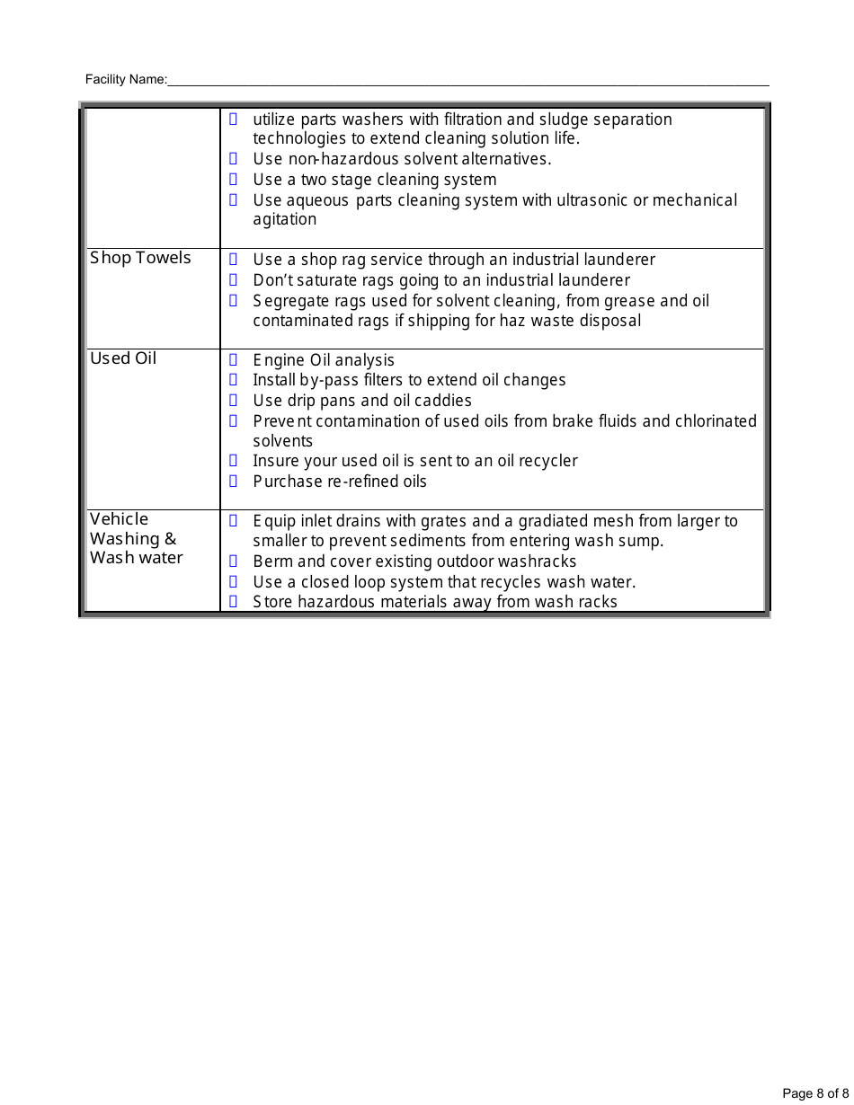 P2 Opportunities Checklist for Vehicle Maintenance Activities - California, Page 8