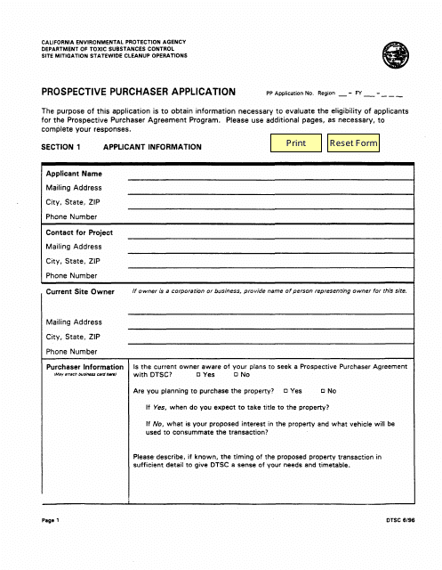 Prospective Purchaser Application Form - California