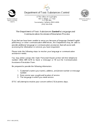 DTSC Form 1602 Communication Assistance Resolution Form - California