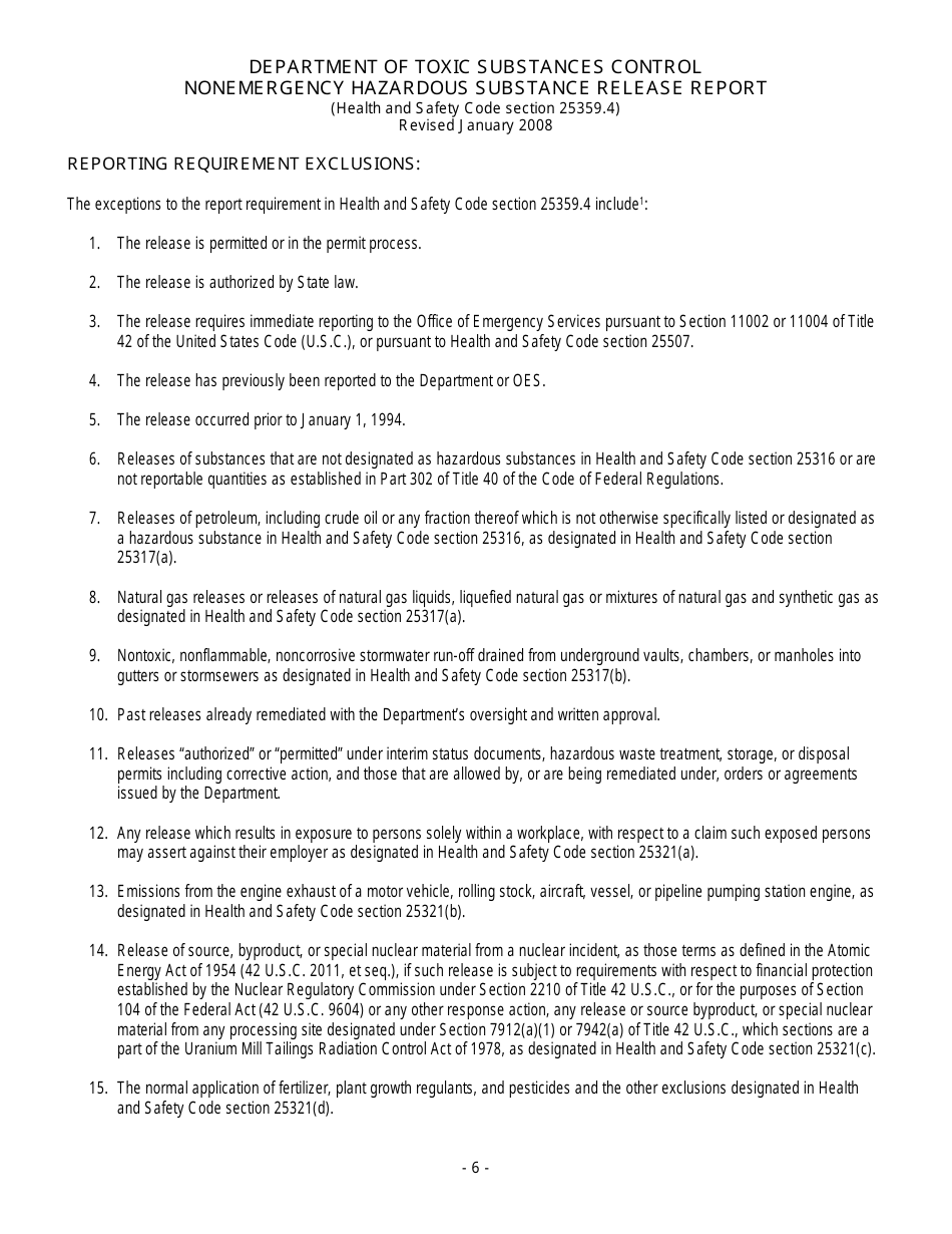 Nonemergency Hazardous Substance Release Report Form - California, Page 10
