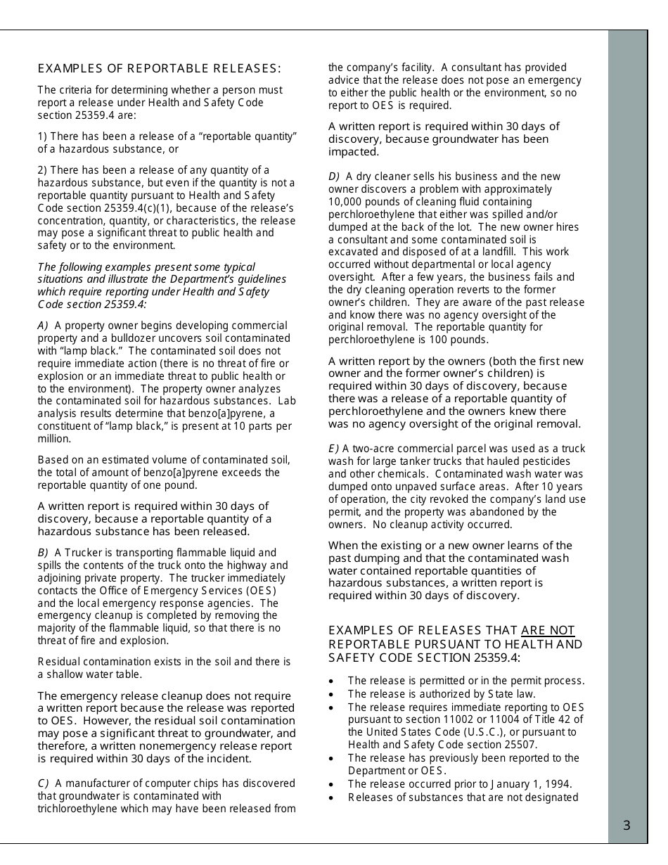 Nonemergency Hazardous Substance Release Report Form - California, Page 3