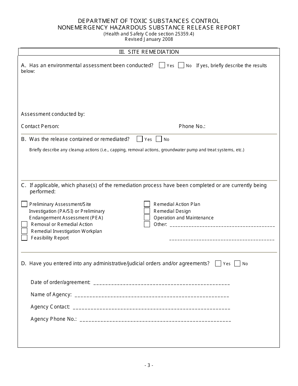 California Nonemergency Hazardous Substance Release Report Form Fill