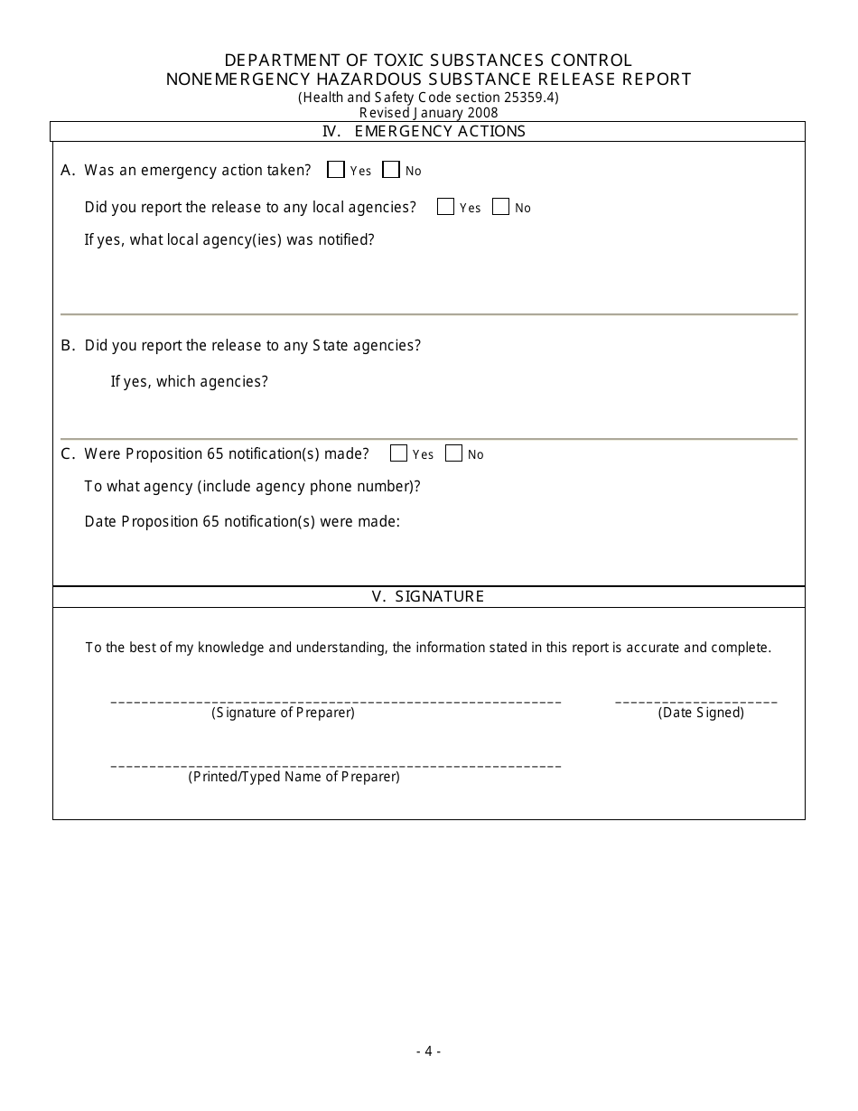 California Nonemergency Hazardous Substance Release Report Form Fill Out, Sign Online and