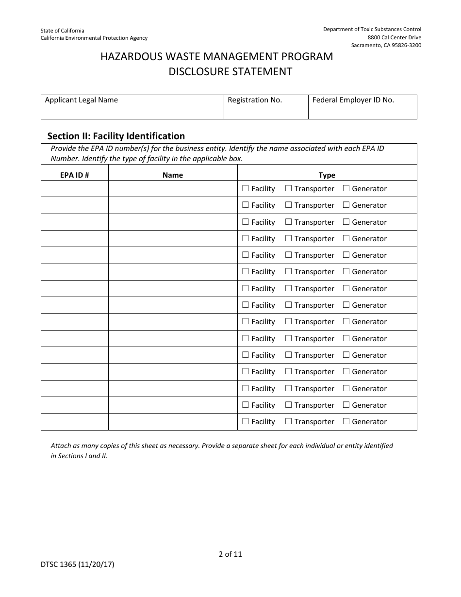 DTSC Form 1365 Disclosure Statement - Hazardous Waste Management Program - California, Page 11