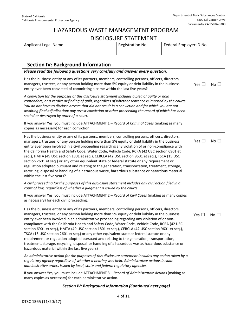 DTSC Form 1365 Disclosure Statement - Hazardous Waste Management Program - California, Page 13