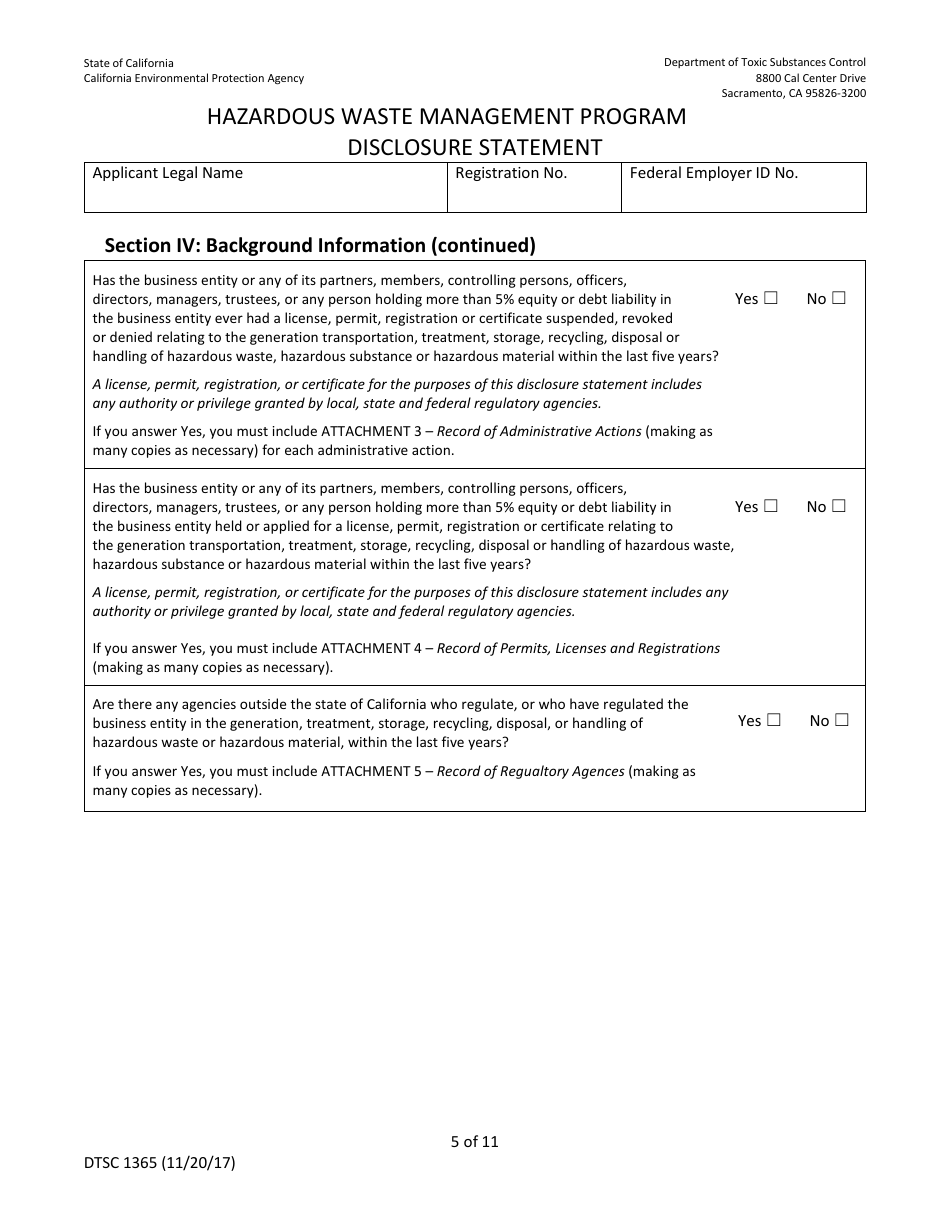 DTSC Form 1365 Disclosure Statement - Hazardous Waste Management Program - California, Page 14
