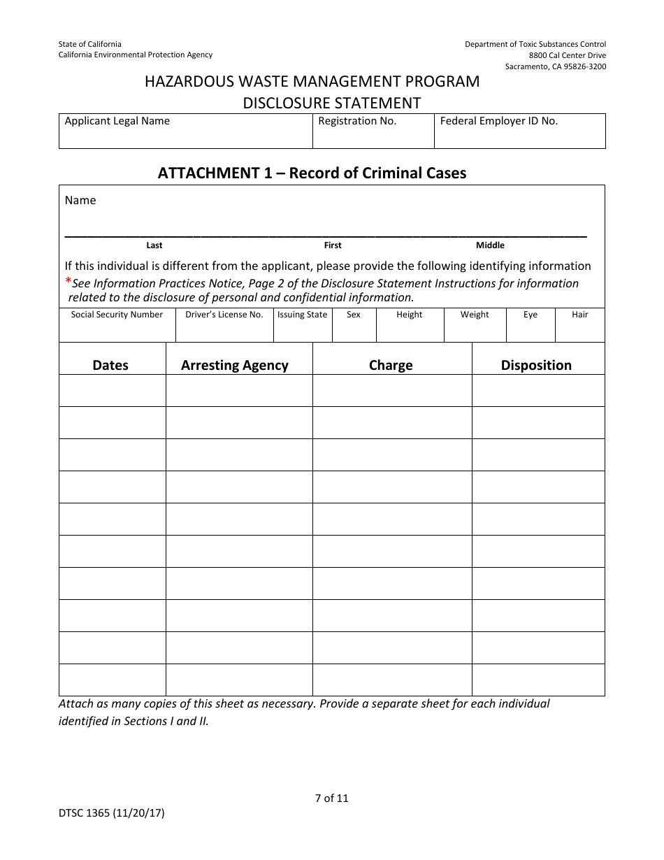 DTSC Form 1365 Disclosure Statement - Hazardous Waste Management Program - California, Page 16