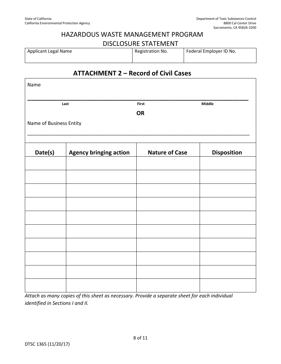 DTSC Form 1365 Disclosure Statement - Hazardous Waste Management Program - California, Page 17