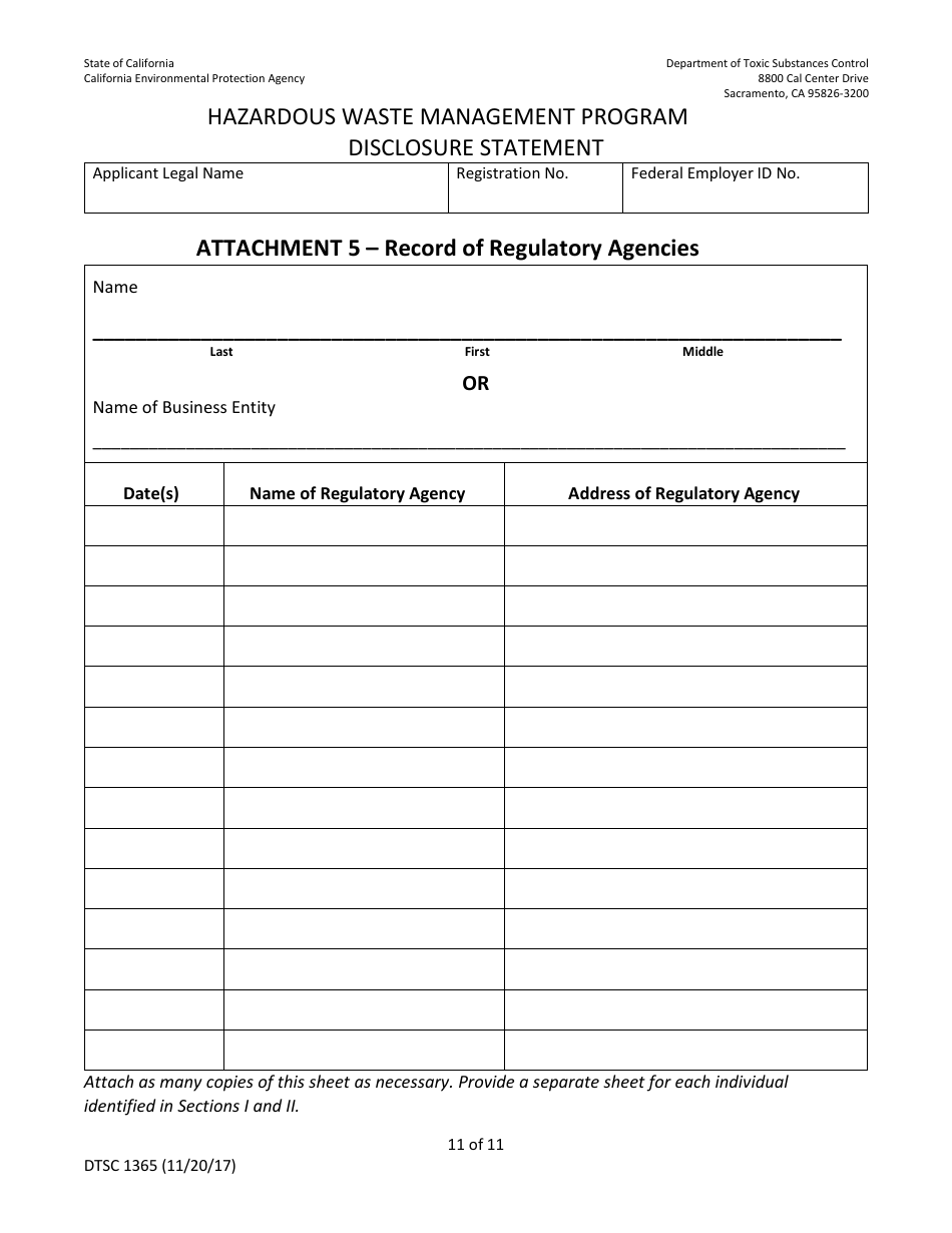 DTSC Form 1365 Disclosure Statement - Hazardous Waste Management Program - California, Page 20