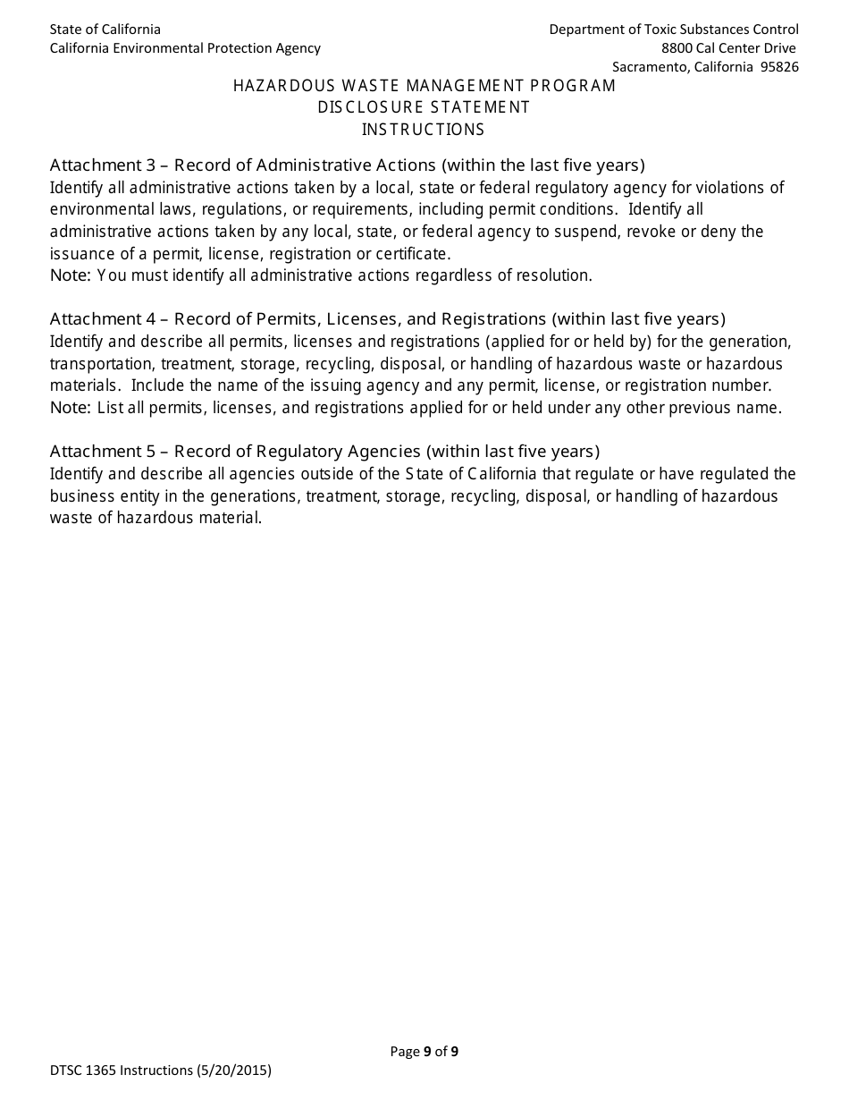 DTSC Form 1365 Disclosure Statement - Hazardous Waste Management Program - California, Page 9
