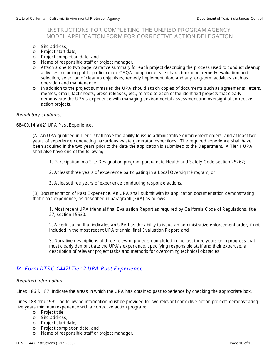 Instructions for DTSC Form 1447 Upa Model Application for Corrective Action Delegation - California, Page 11
