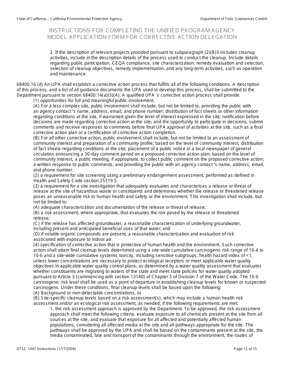 Instructions for DTSC Form 1447 Upa Model Application for Corrective Action Delegation - California, Page 13