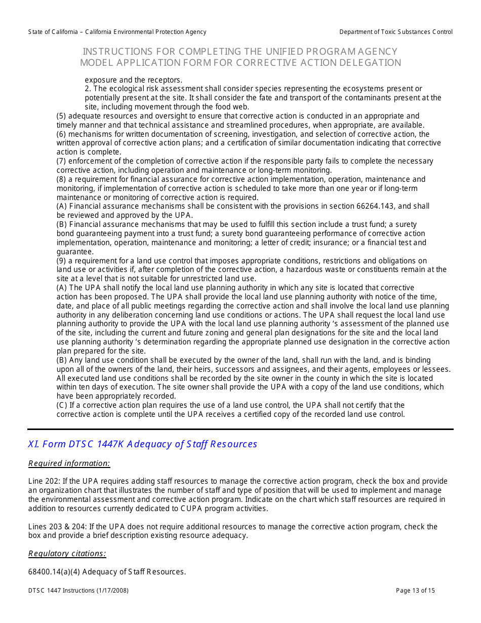 Instructions for DTSC Form 1447 Upa Model Application for Corrective Action Delegation - California, Page 14