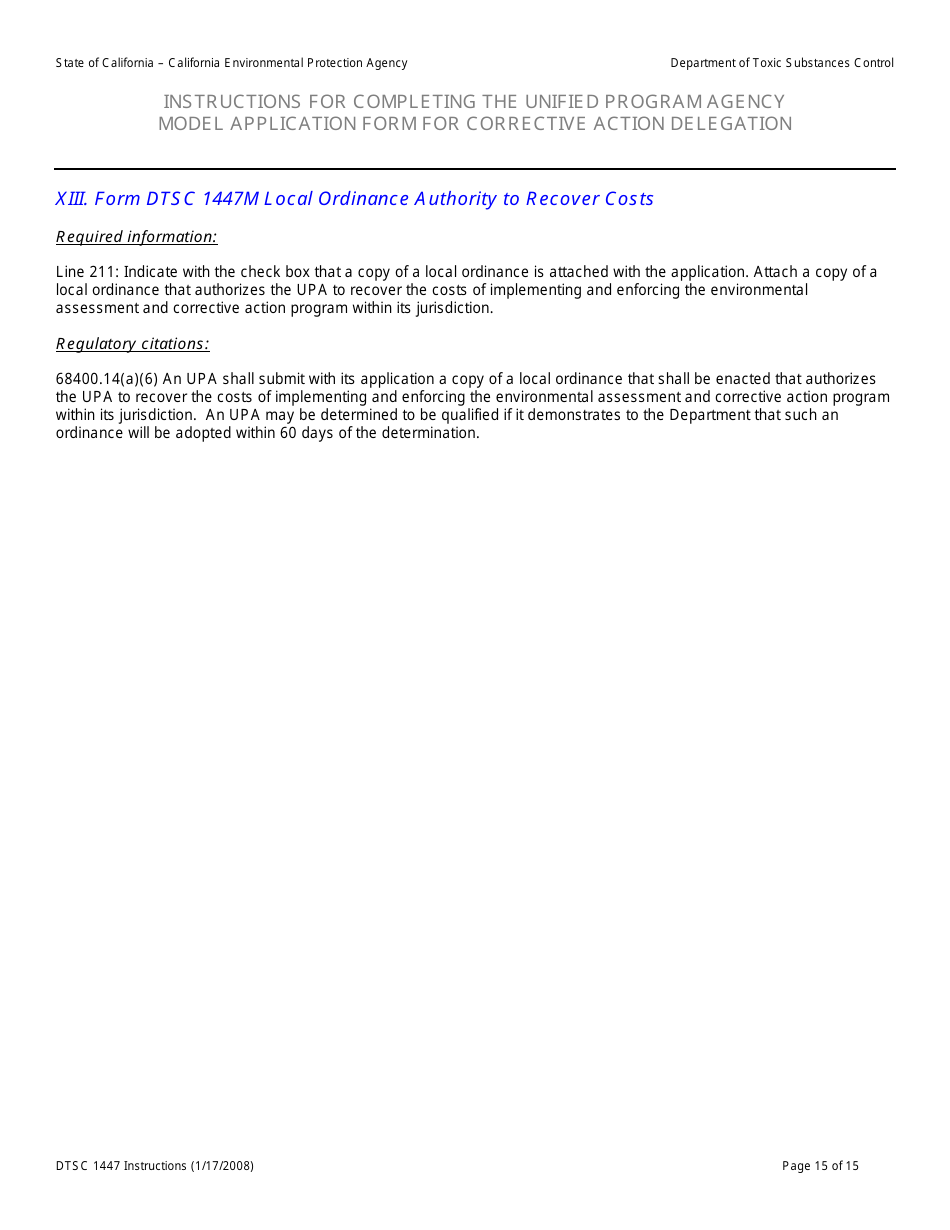 Instructions for DTSC Form 1447 Upa Model Application for Corrective Action Delegation - California, Page 16