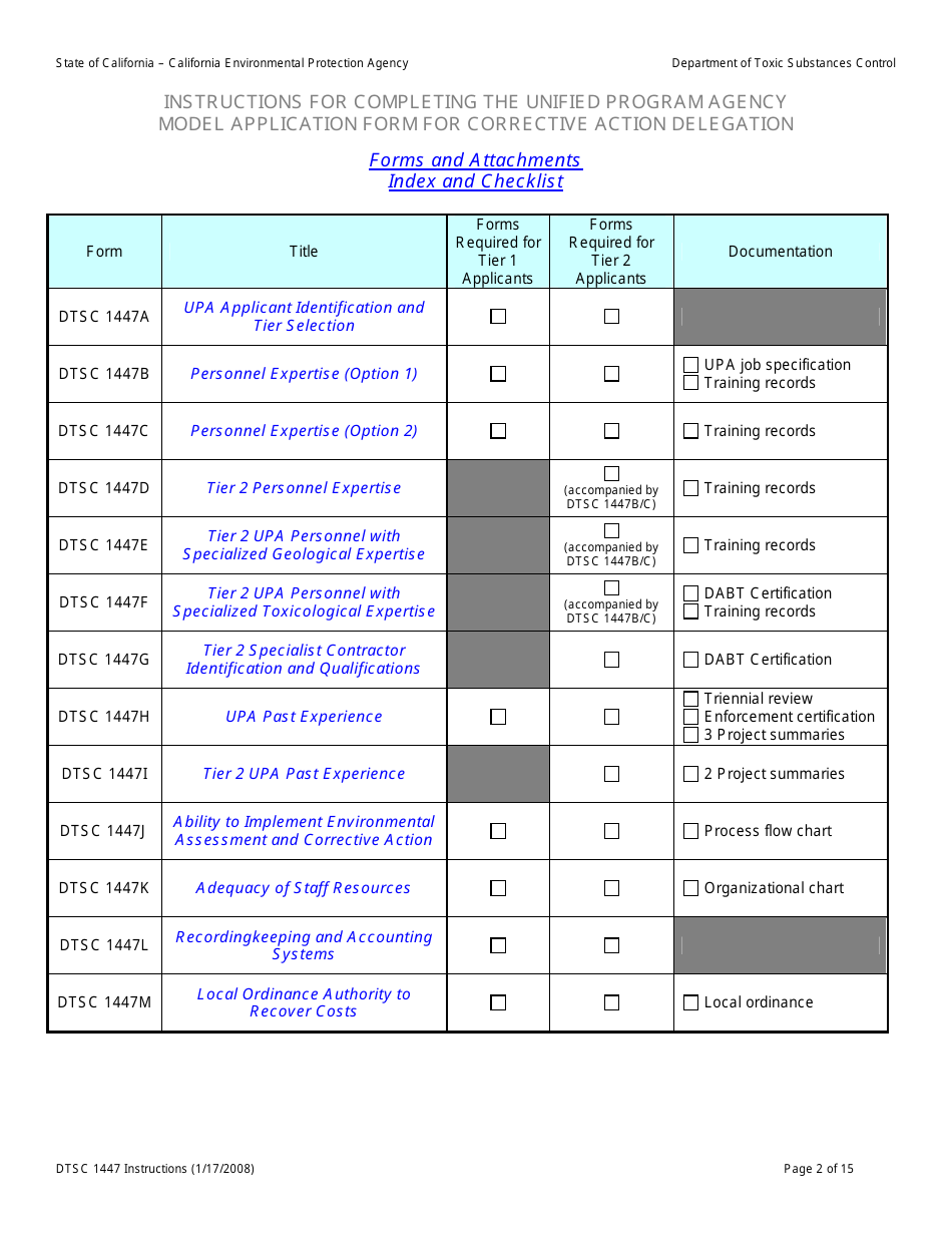 Instructions for DTSC Form 1447 Upa Model Application for Corrective Action Delegation - California, Page 3