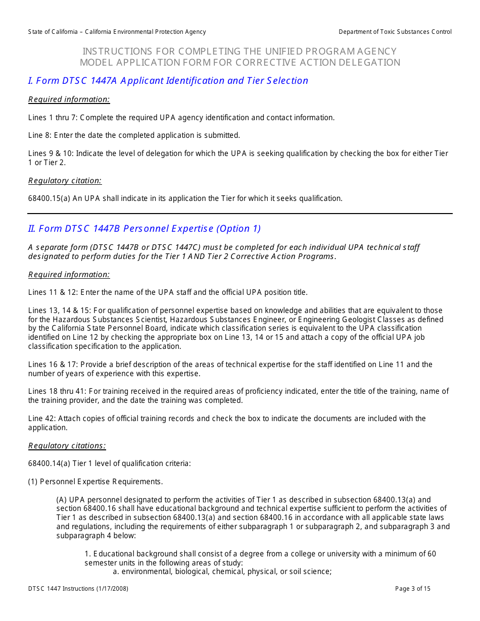 Instructions for DTSC Form 1447 Upa Model Application for Corrective Action Delegation - California, Page 4