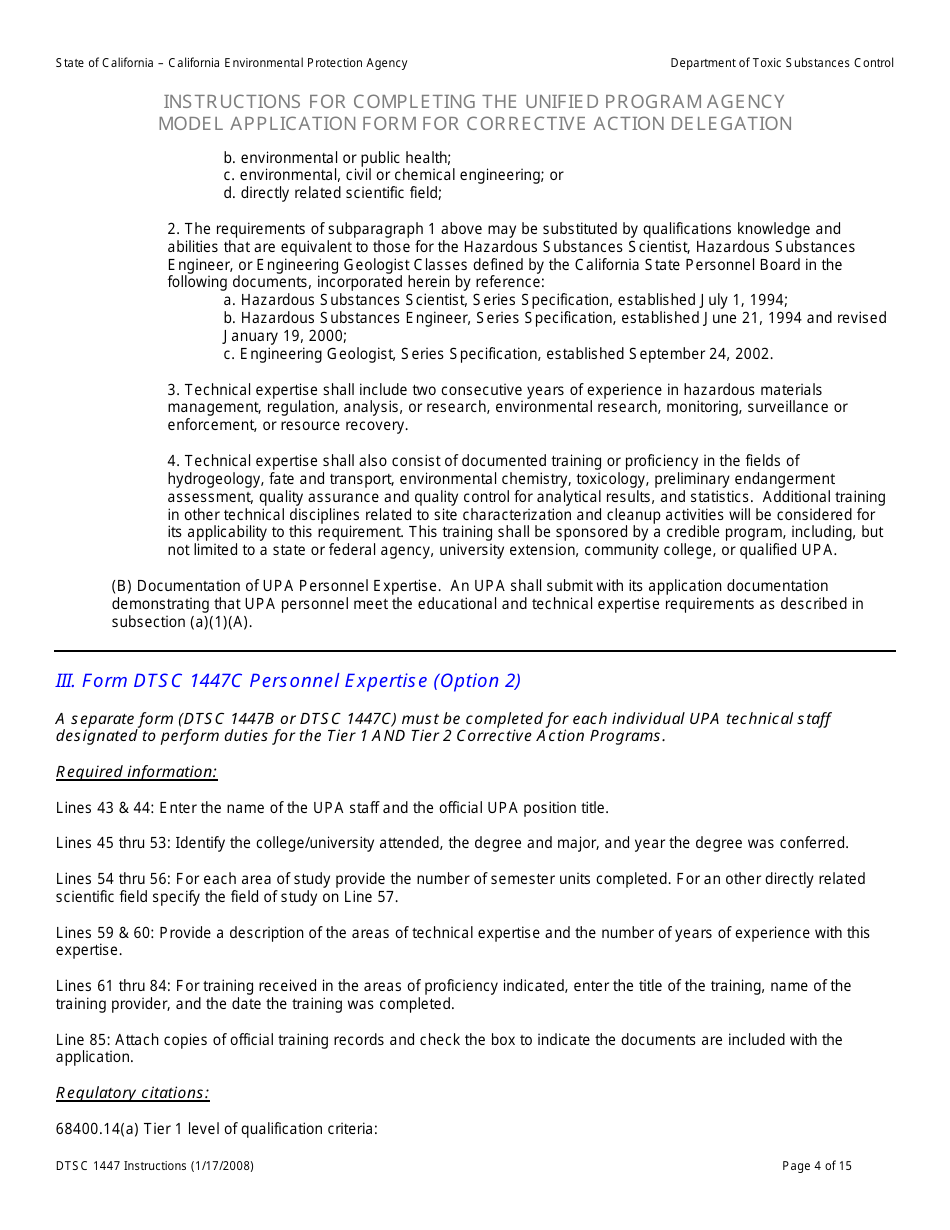 Instructions for DTSC Form 1447 Upa Model Application for Corrective Action Delegation - California, Page 5