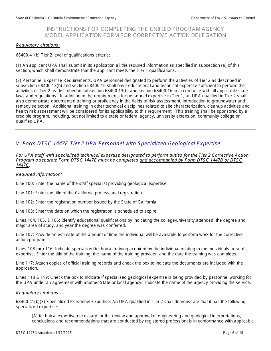 Instructions for DTSC Form 1447 Upa Model Application for Corrective Action Delegation - California, Page 7