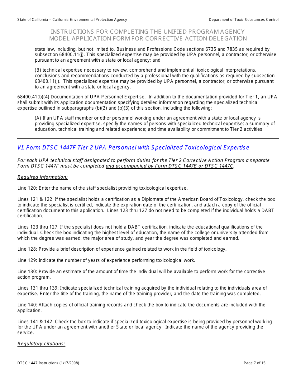 Instructions for DTSC Form 1447 Upa Model Application for Corrective Action Delegation - California, Page 8