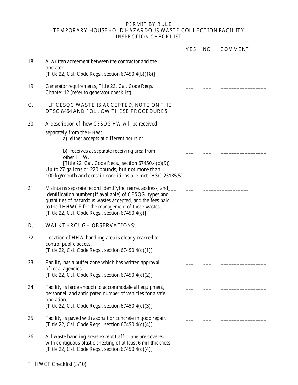 California Permit By Rule Temporary Household Hazardous Waste