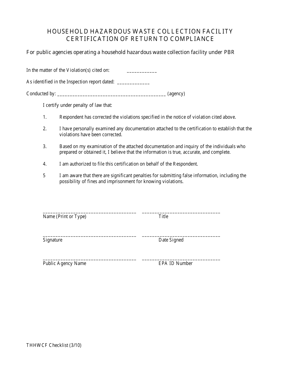 Permit by Rule Temporary Household Hazardous Waste Collection Facility Inspection Checklist - California, Page 9