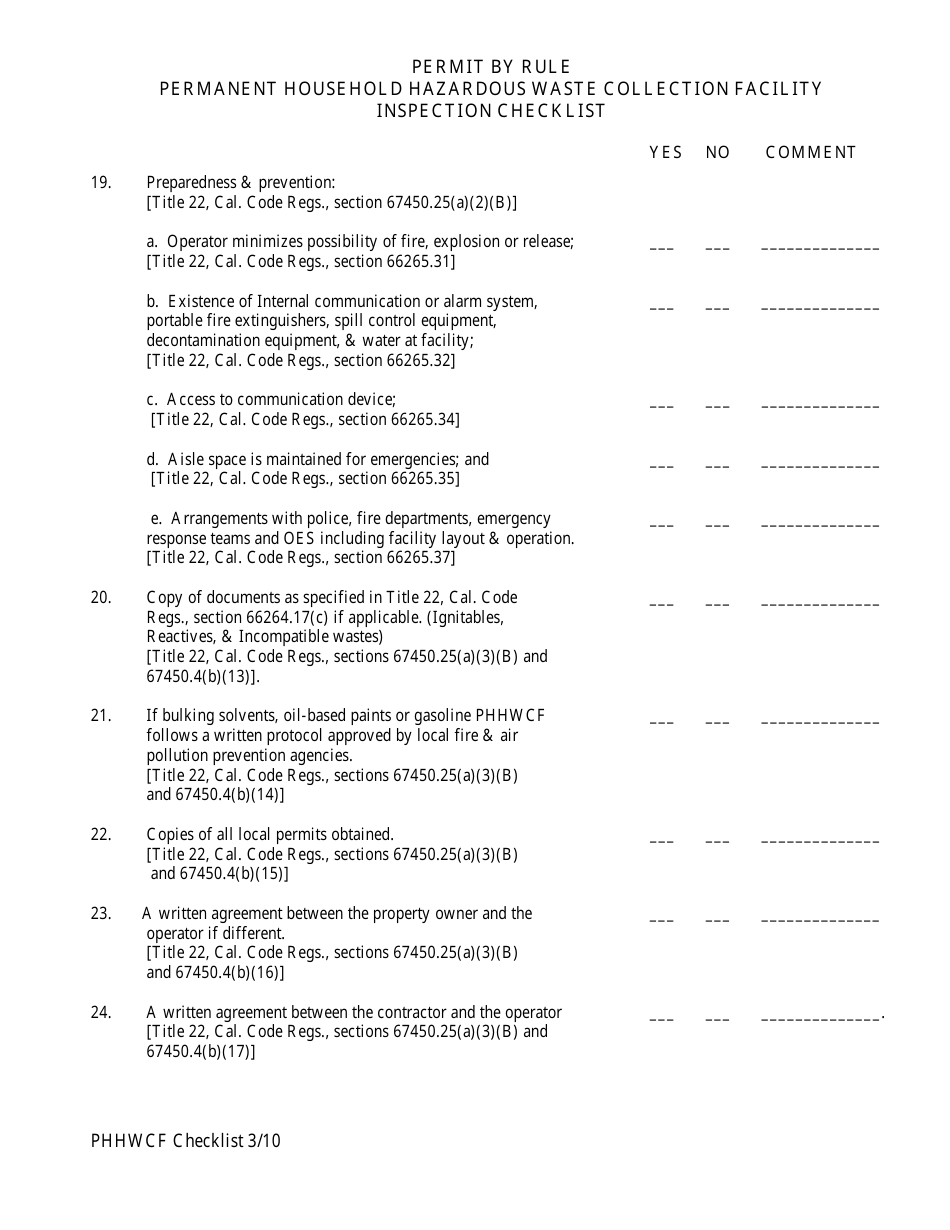 Permanent Household Hazardous Waste Collection Facility Inspection Checklist - California, Page 5