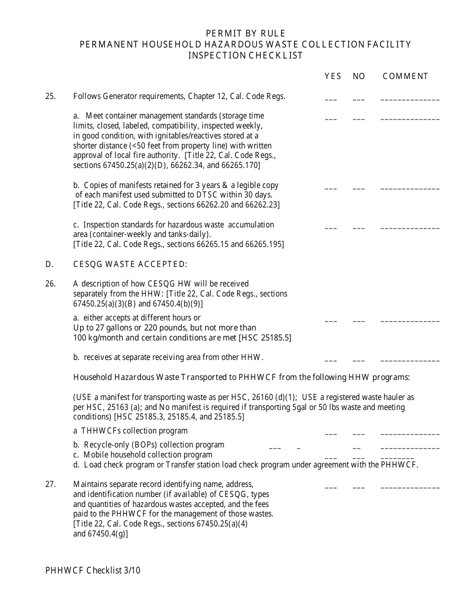 Permanent Household Hazardous Waste Collection Facility Inspection Checklist - California, Page 6