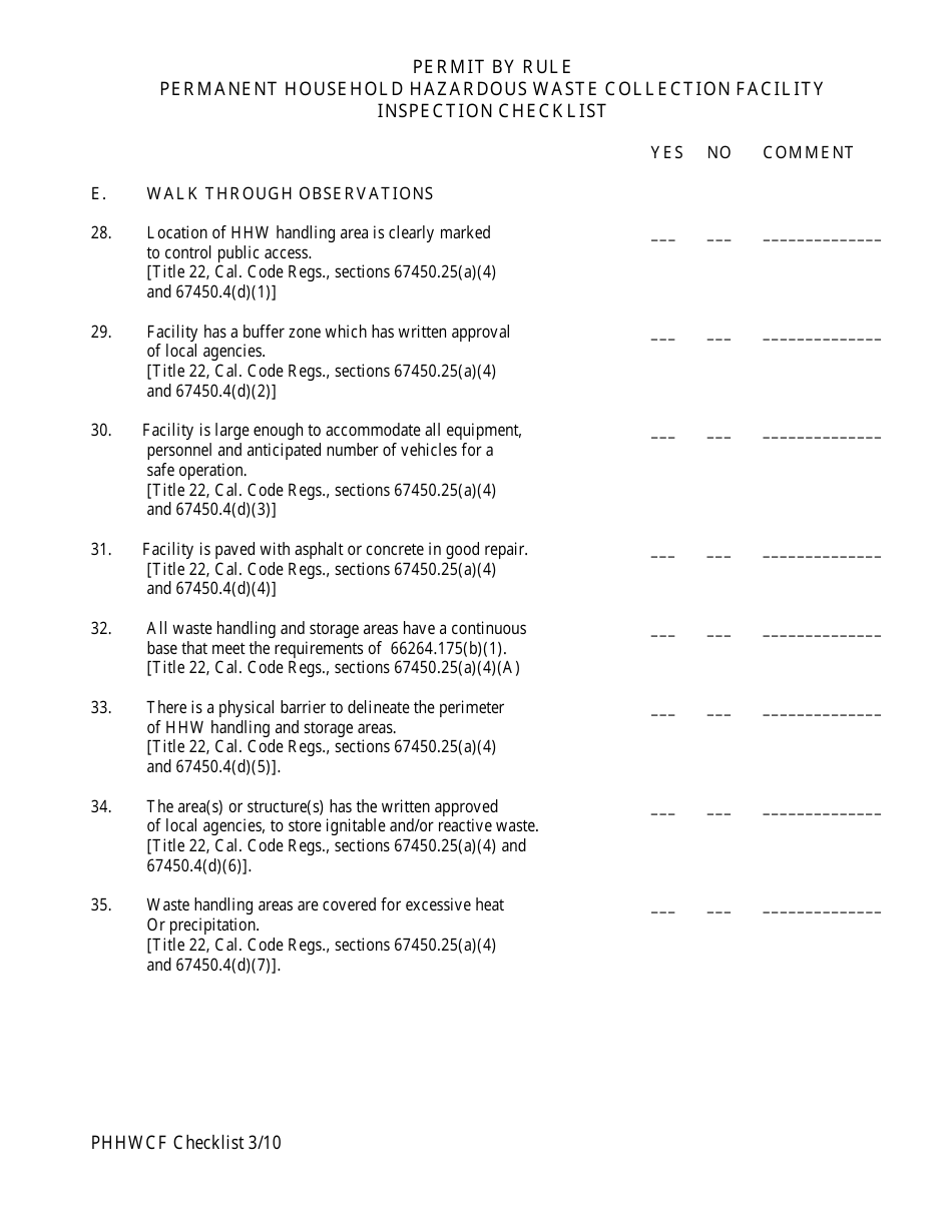 Permanent Household Hazardous Waste Collection Facility Inspection Checklist - California, Page 7