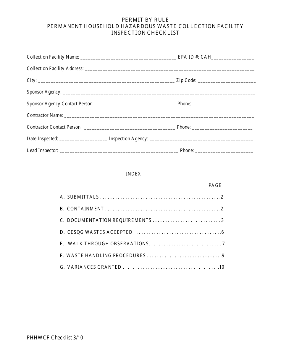 California Permanent Household Hazardous Waste Collection Facility