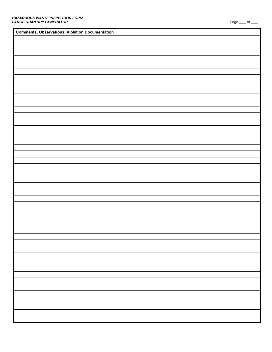 California Hazardous Waste Inspection Form Large Quantity Generator