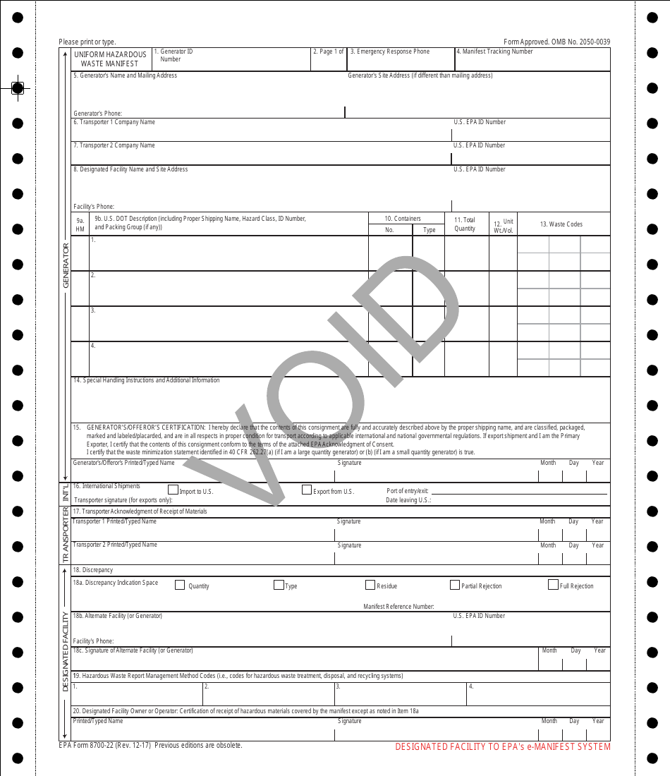 Hazardous Waste Manifest Template