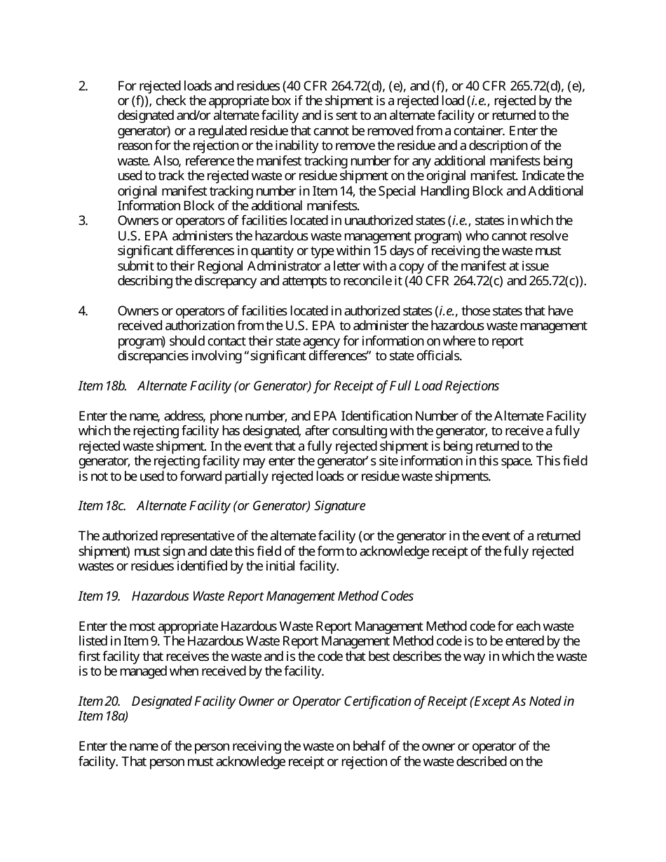 Instructions for EPA Form 8700-22 Uniform Hazardous Waste Manifest, Page 7
