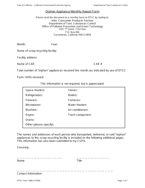 DTSC Form 1468  Printable Pdf