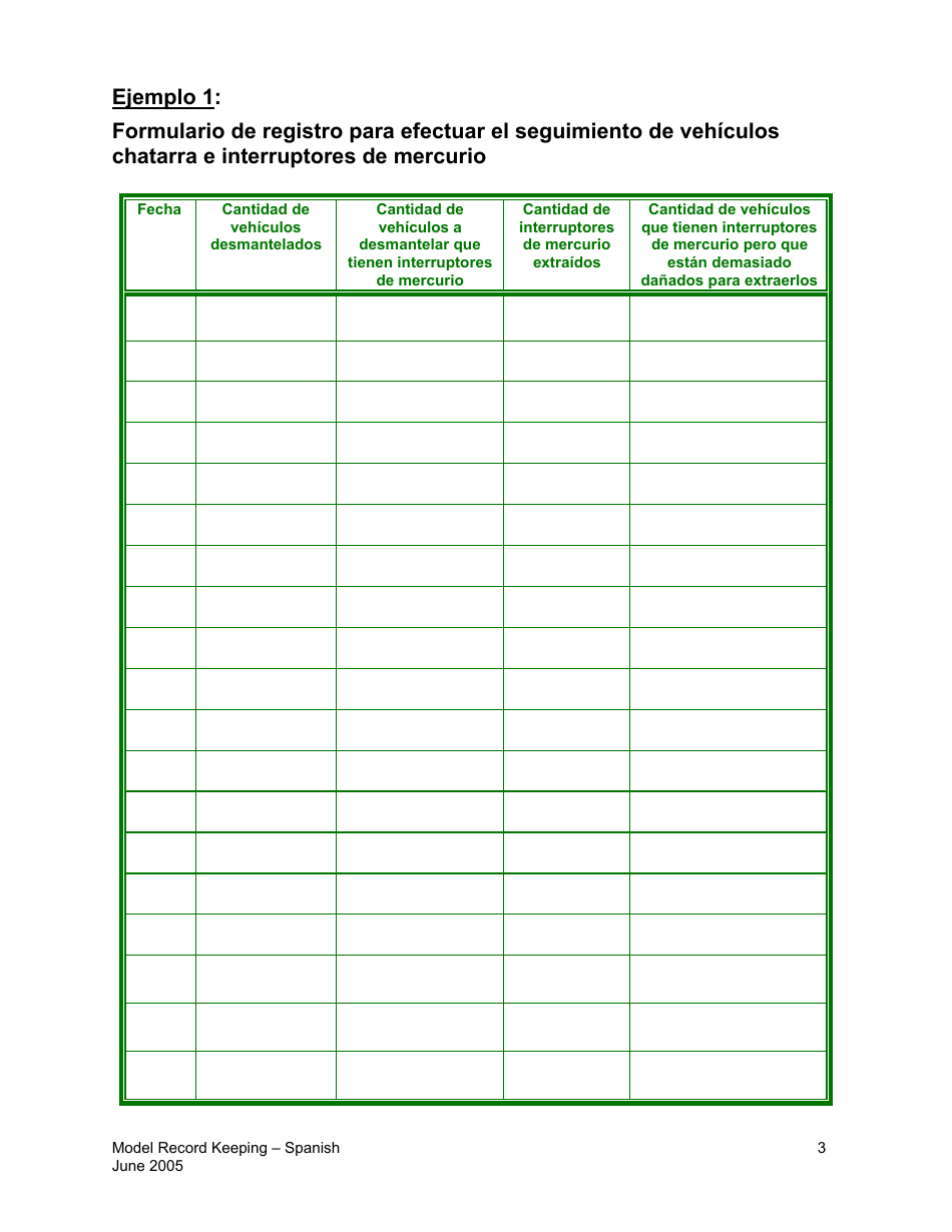 Modelos De Formularios Para Registros De Interruptores De Mercurio - California (Spanish), Page 3