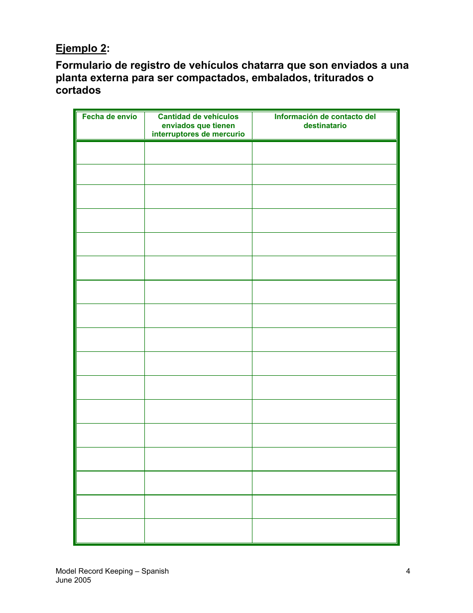 Modelos De Formularios Para Registros De Interruptores De Mercurio - California (Spanish), Page 4