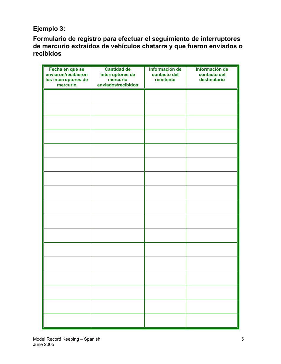 Modelos De Formularios Para Registros De Interruptores De Mercurio - California (Spanish), Page 5