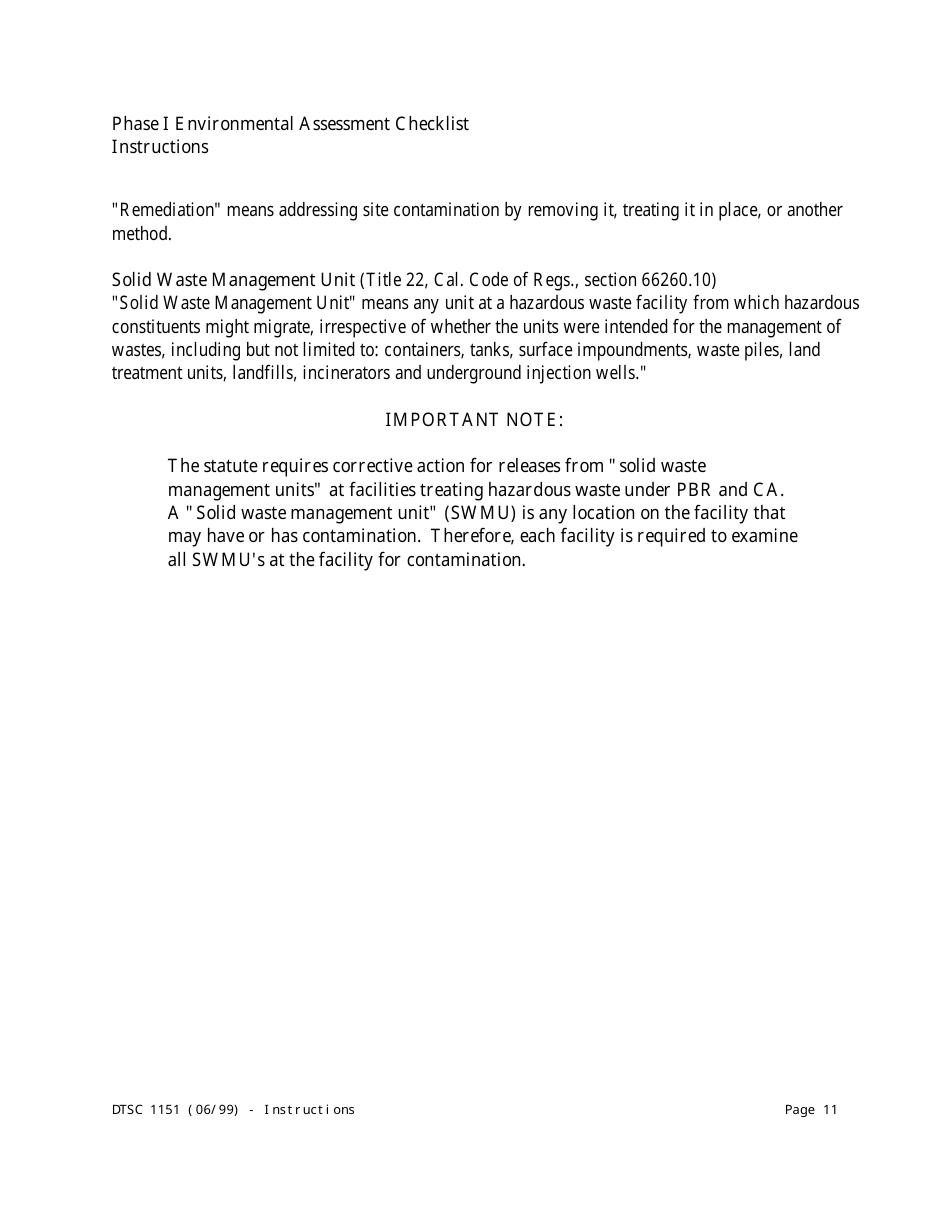 Instructions for DTSC Form 1151 Tiered Permitting Phase I Environmental Assessment Checklist - California, Page 11