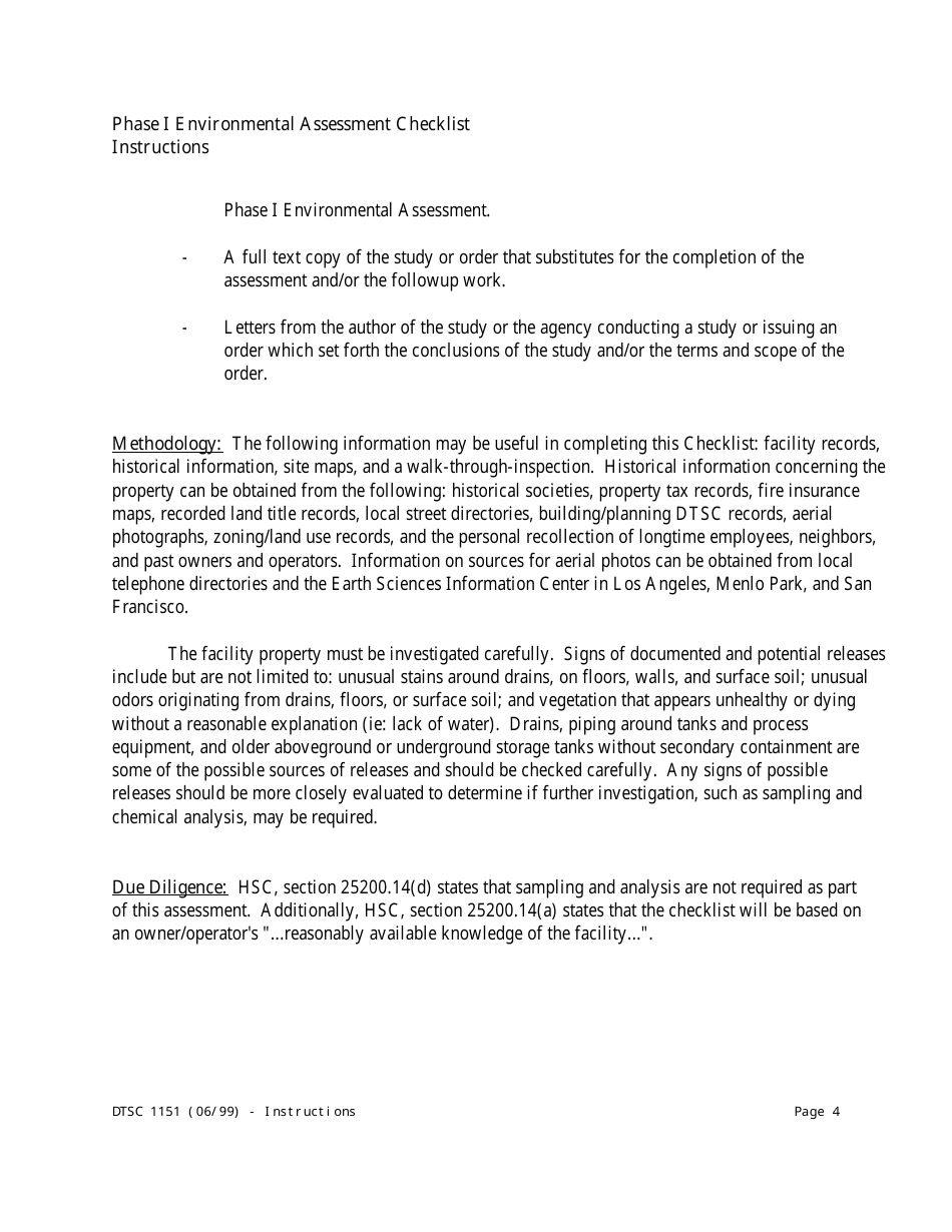 Instructions for DTSC Form 1151 Tiered Permitting Phase I Environmental Assessment Checklist - California, Page 4