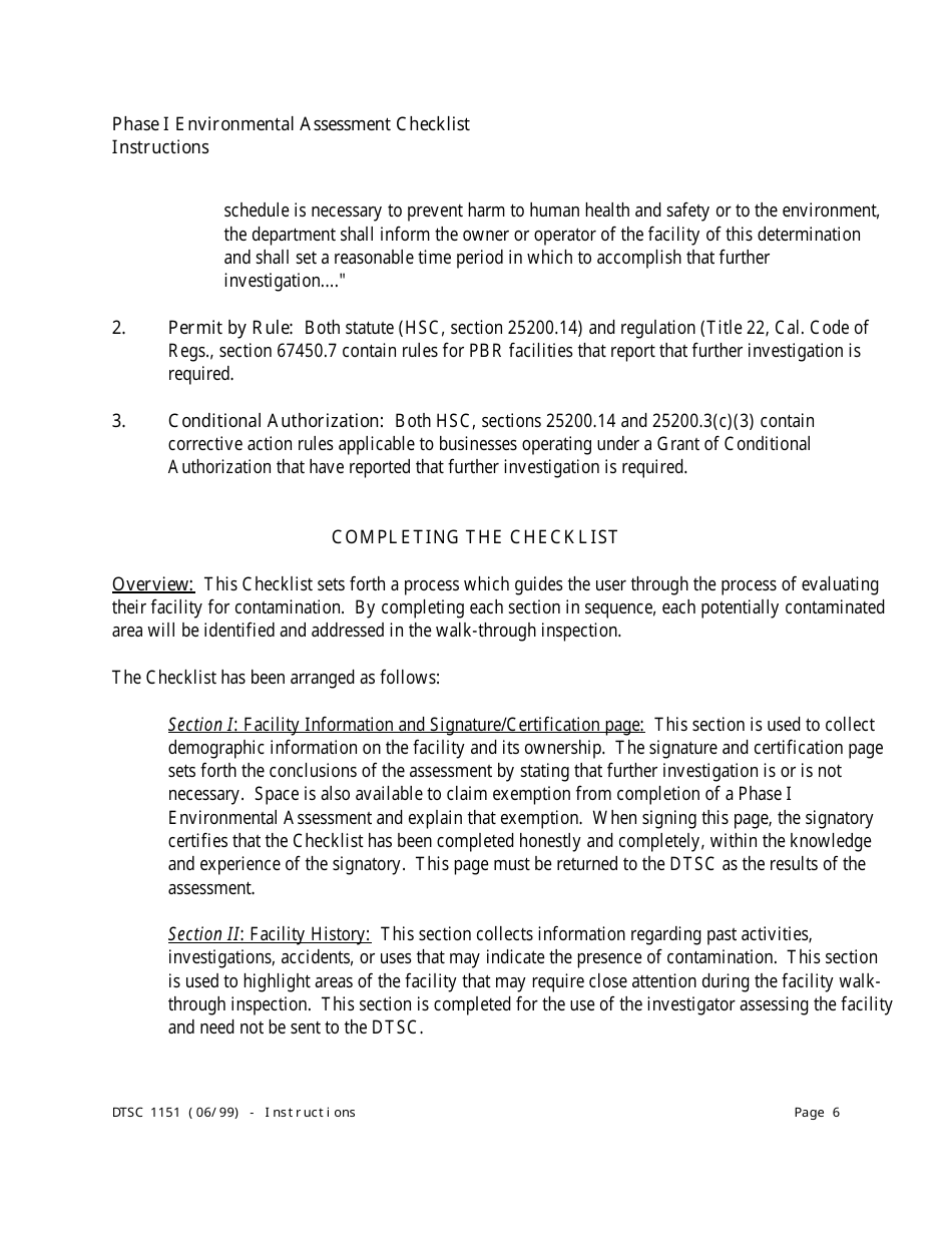 Instructions for DTSC Form 1151 Tiered Permitting Phase I Environmental Assessment Checklist - California, Page 6