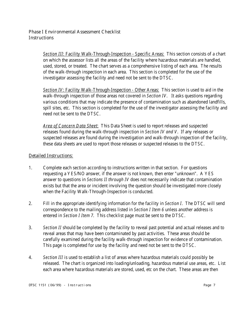Instructions for DTSC Form 1151 Tiered Permitting Phase I Environmental Assessment Checklist - California, Page 7