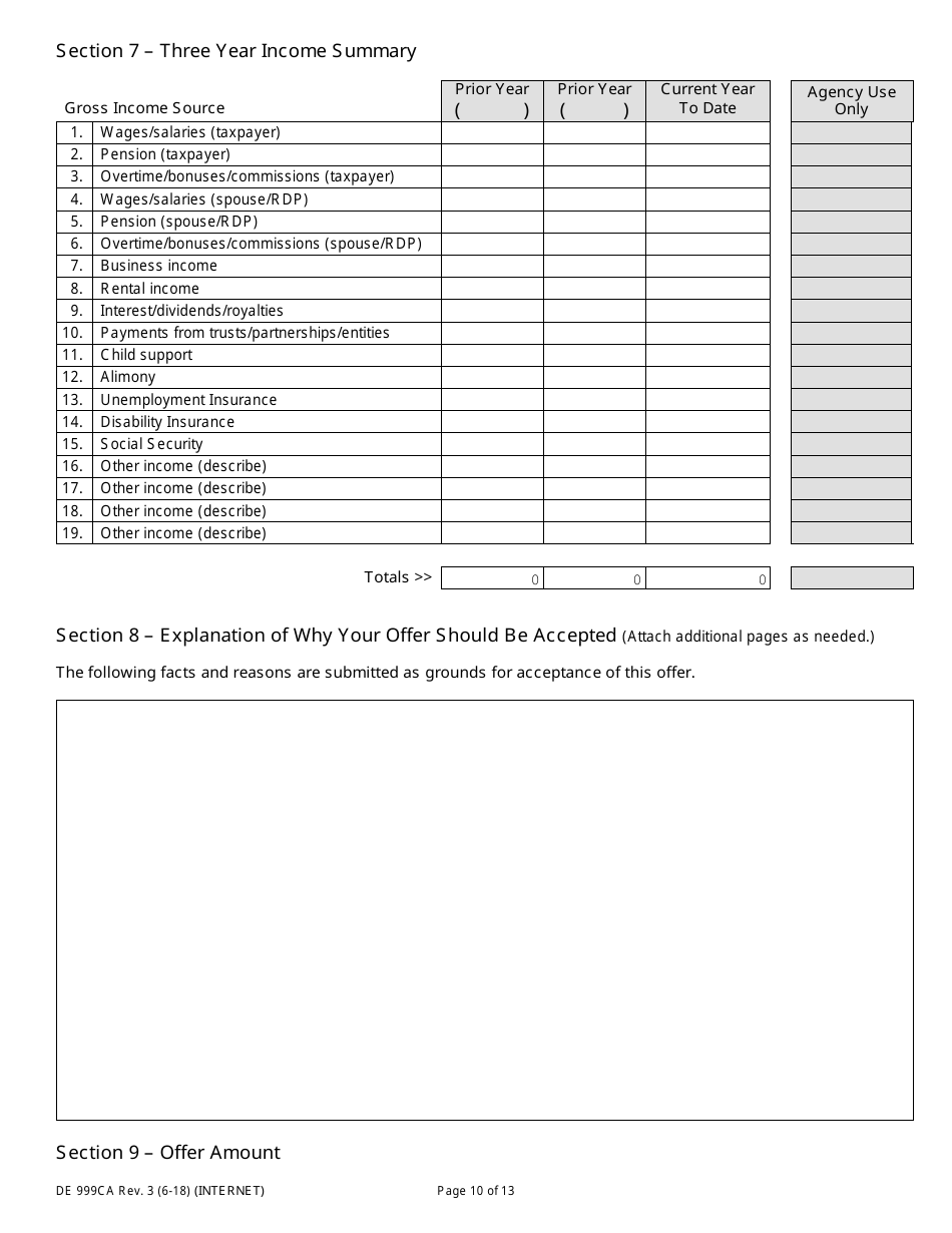 Form DE999CA Multi-Agency Form for Offer in Compromise - California, Page 10