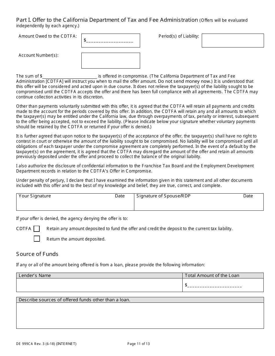 Form DE999CA Multi-Agency Form for Offer in Compromise - California, Page 11