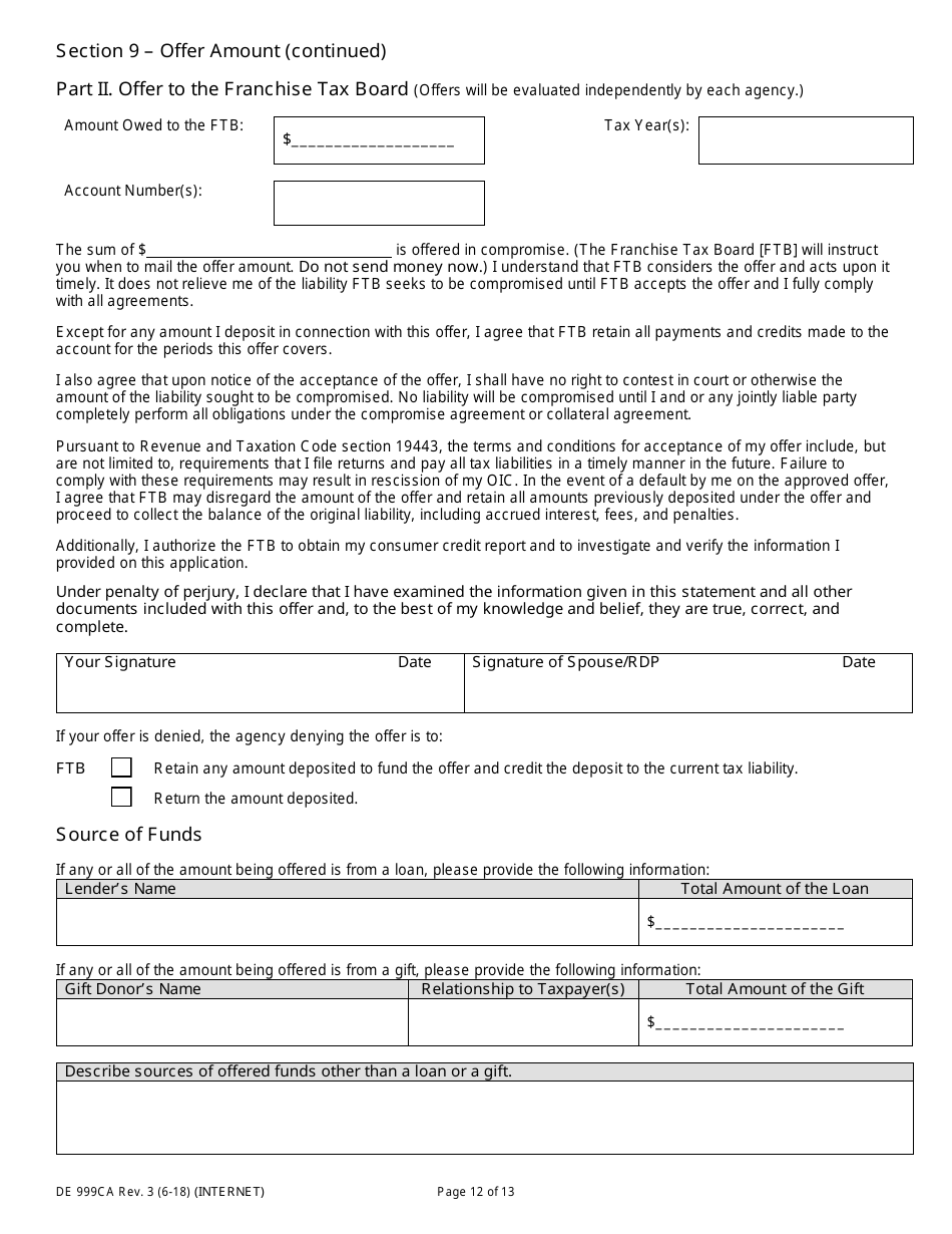 Form DE999CA Multi-Agency Form for Offer in Compromise - California, Page 12