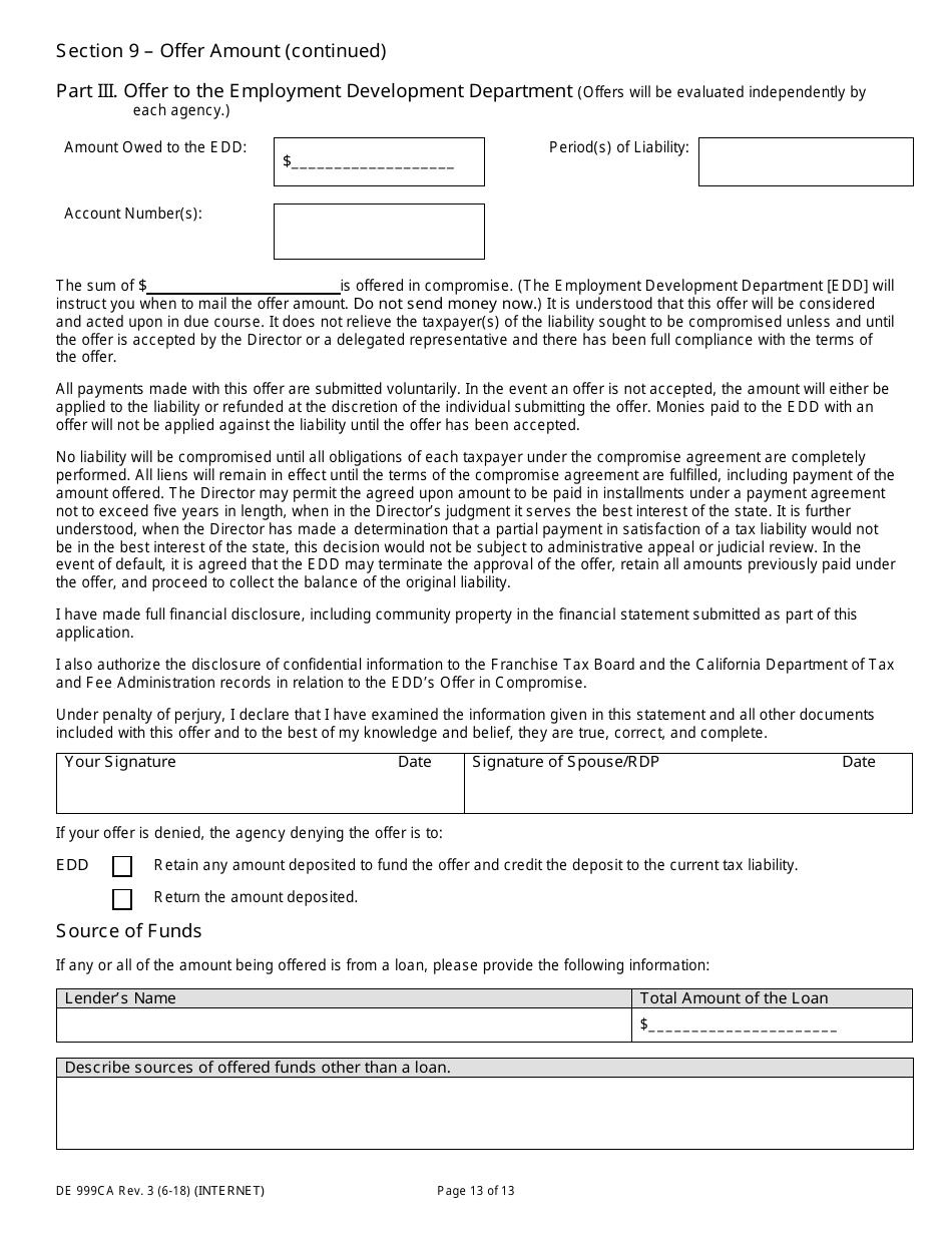 Form DE999CA Multi-Agency Form for Offer in Compromise - California, Page 13